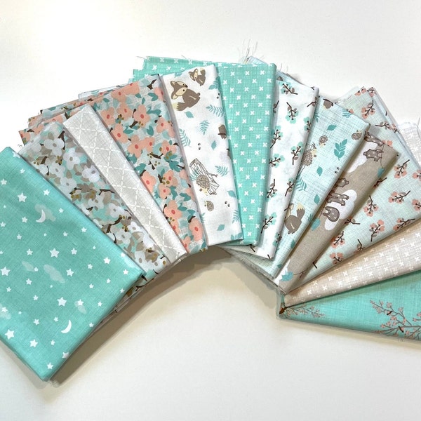 Moda Lullaby & Story Book Aqua Fat Quarter Bundle - Kate and Birdie Paper Co (12 fabrics, 3 yards total)