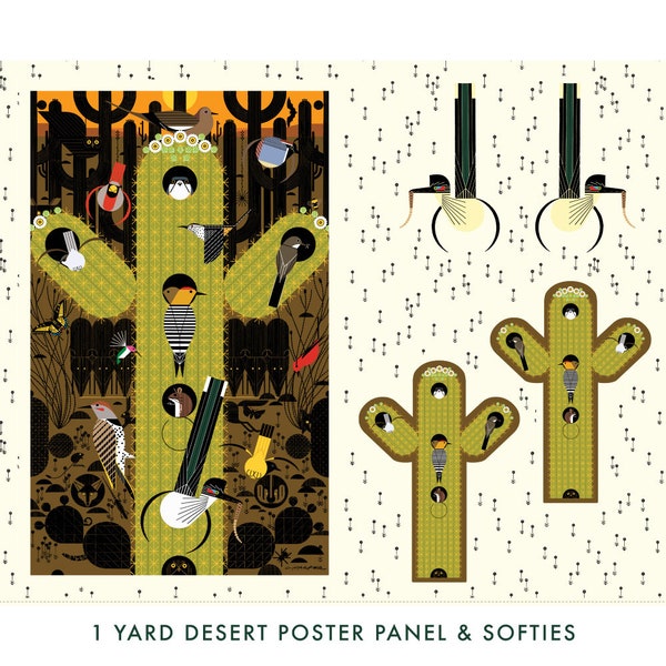 The Desert Poster & Softies Panel - Charley Harper - 100% Organic Cotton - Birch Fabrics