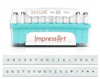 ImpressArt 4mm Sailor Font Uppercase Metal Alphabet Letter Stamp Set - Metal Letter - Metal Stamping and Jewelry Tool - SGSC1234A-4MM