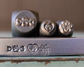 3mm Tall and (2) 6mm Dog and Dog Paw DIY Jewelry Making Metal Design 3 Stamp Set - Stamping Kit, Tools, Press & Supplies - SGCH-398399404