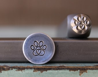 6mm Dog Paw with Center Heart DIY Jewelry Making Metal Design Stamp - Stamping Kit, Tools, Press, Machine & Supplies - SGCH-404