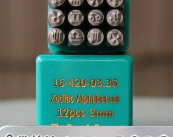 3mm Zodiac DIY Jewelry Making Metal Design 12 Stamp Set - Stamping Kit, Tools, Press, Machine & Supplies - SGCH-ZODIAC3MM
