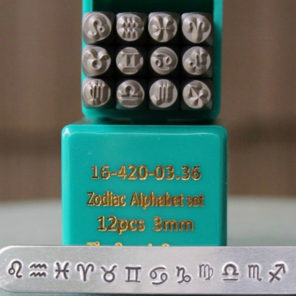 Brand New 3mm Zodiac 12 Stamp Set- 3MM Jewelry Metal Stamps- SGCH-ZODIAC3MM