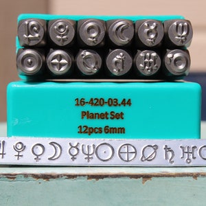 Juego de 12 sellos con símbolo planetario de Supply Guy de 6 mm, Sellos de metal para joyería de 6 mm, SGCH-PLANET