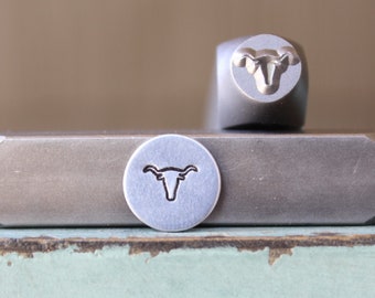 7mm Texas Longhorn Steer Head DIY Jewelry Making Metal Design Stamp - Stamping Kit, Tools, Press, Machine & Supplies - SGCH-476