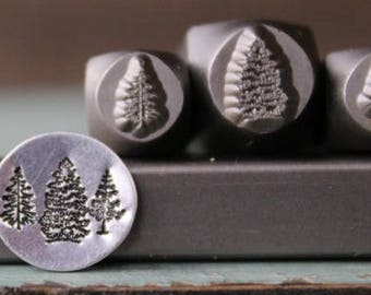 8mm and (2) 6mm Pine Tree DIY Jewelry Making Metal Design 3 Stamp Set - Stamping Kit, Tools, Press, Machine & Supplies - SGCH-197198200