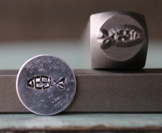 8mm Jesus Word and Fish DIY Jewelry Making Metal Design Stamp - Stamping Kit, Tools, Press, Machine & Supplies - SGCH-109