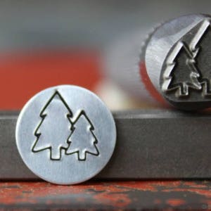 Advantage Series Camping Pine Trees Metal Design Stamp-Made In The USA-Available In 2 Different Sizes - For use on Stainless Steel- SGADC-26