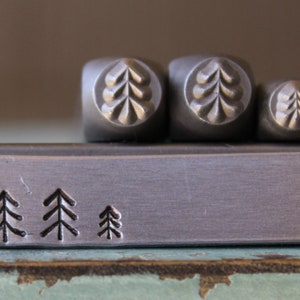 3mm and (2) 5mm Simple Pine Tree 1 Metal Design 3 Stamp Set - Metal Stamp - Metal Stamping and Jewelry Tool - SGCH-279278411