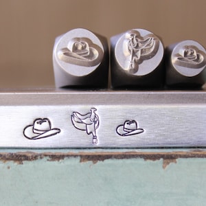 8mm and 6mm Cowboy Horse Saddle and Hat DIY Jewelry Making Metal Design 3 Stamp Set - Stamping Kit, Tools, Press & Supplies - SGCH-481482465