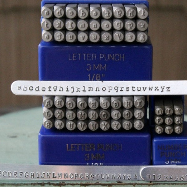 3MM Machine à écrire Combinaison de polices Alphabet Letter Stamp Set - Ensemble de timbres en métal - 3mm - Travaux de conception de métal et de bijoux - SGE-3UL5N