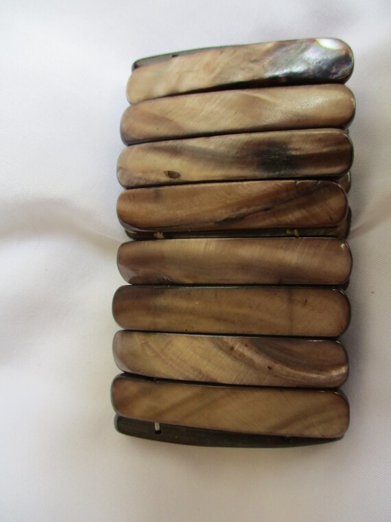 Wide Brown Shell Stretch Bracelet - image 4