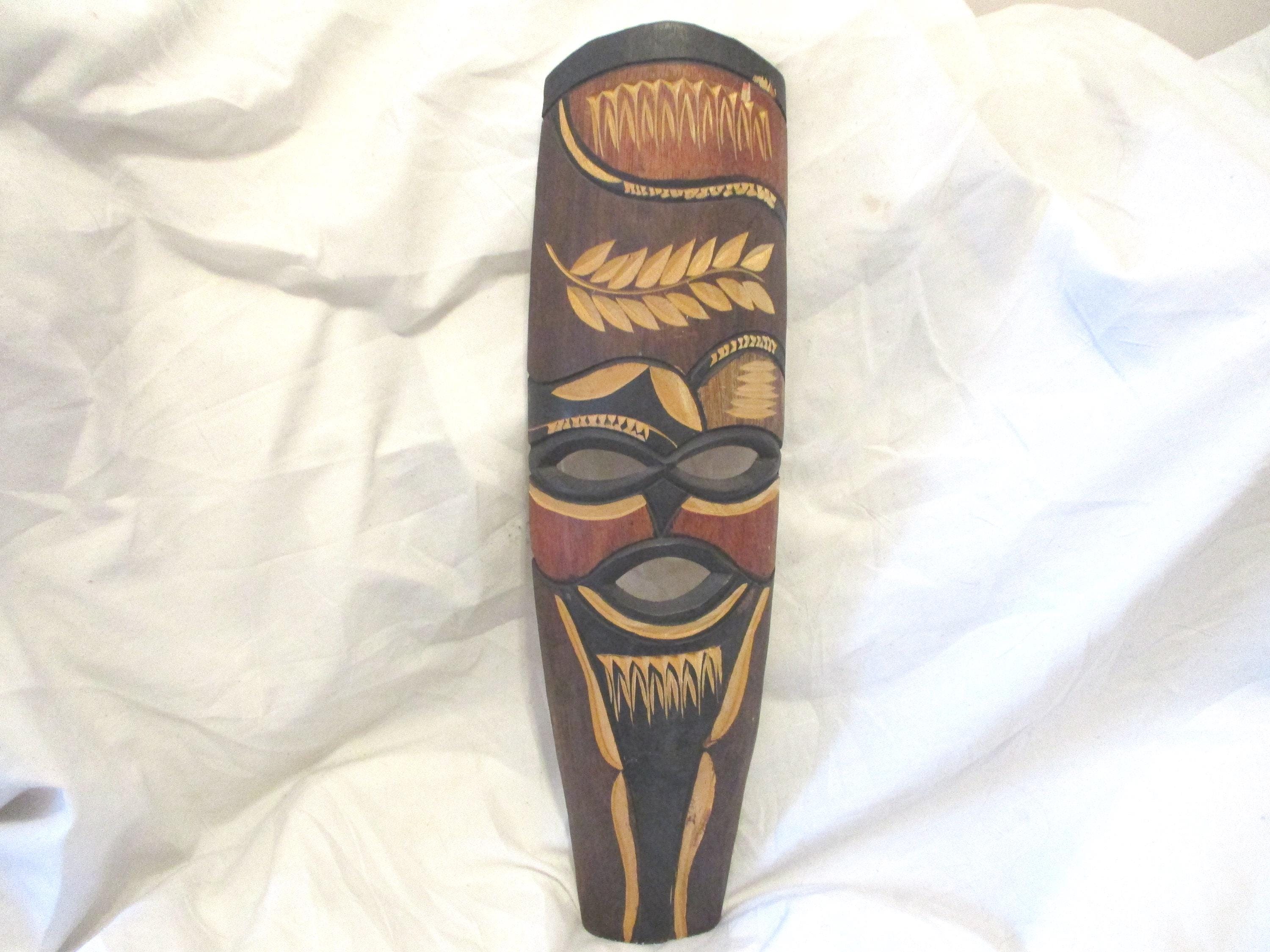 Vintage Hand Carved Wood Mask Made in Ghana Wall Hanging