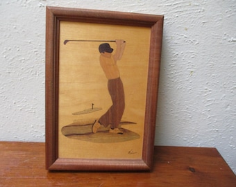 Golf Driver Wood Inlay Marquetry by Artist Jeff Nelson Signed Golf Artwork in Wood