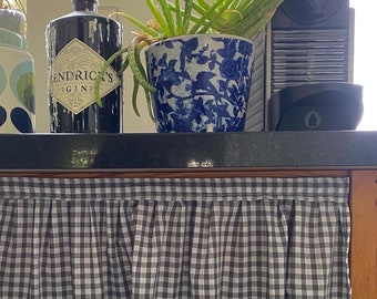 Grey Gingham Sink Skirt: French Farmhouse Cabinet Curtain, bed valance