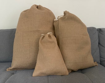 HANGiNG LAUNDRY BAGS made of JUTE - 4 sizes - drawstring laundry bag, natural laundry bag, Hessian laundry pouch, shoe bags