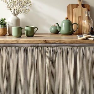 Custom Ticking Canvas Sink Skirt: Cottagecore Cabinet Curtain