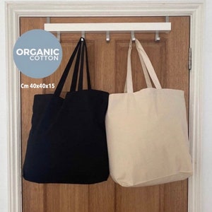 Black and beige Organic cotton tote bags.