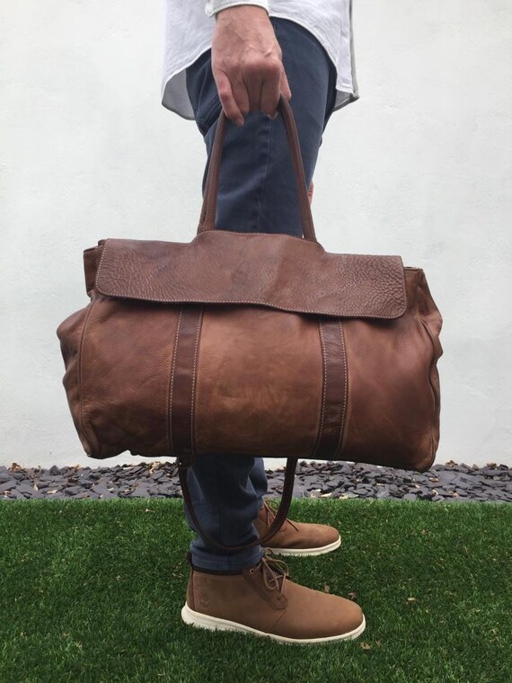 etsy leather duffle bag