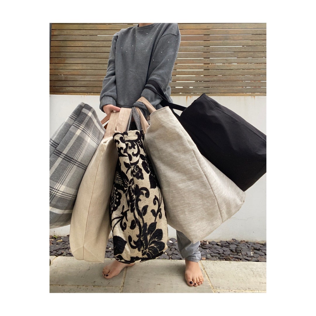 Bolso de playa extragrande: tartán, brocado y tela