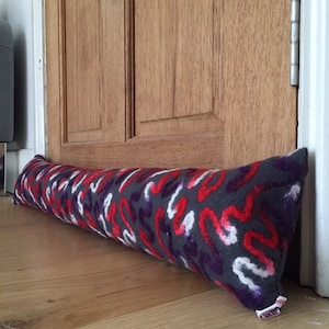 Long Funky Draft Excluder: Soft Grey Fabric Door Snake