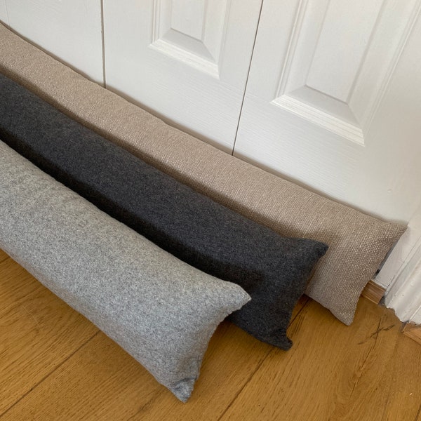 DRAUGHT EXCLUDERS, grey draft stopper, door snake, LoNG draft excluder with filling, luxury draught stoppers made in UK