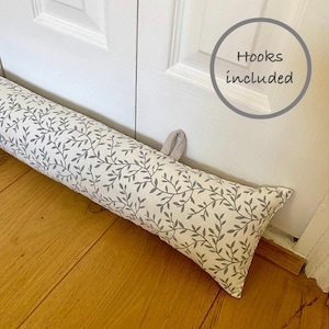 DRAUGHT EXCLUDER WiTH HANGiNG LOOPS, grey draft stopper, door snake, Long draft excluder with filling