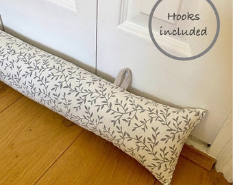 DRAUGHT EXCLUDER WiTH HANGiNG LOOPS, grey draft stopper, door snake, Long draft excluder with filling