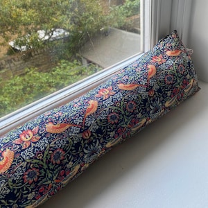 DRAUGHT EXCLUDER - William Morris - filled draft stopper made in UK, custom length door snake, draft excluder with filling