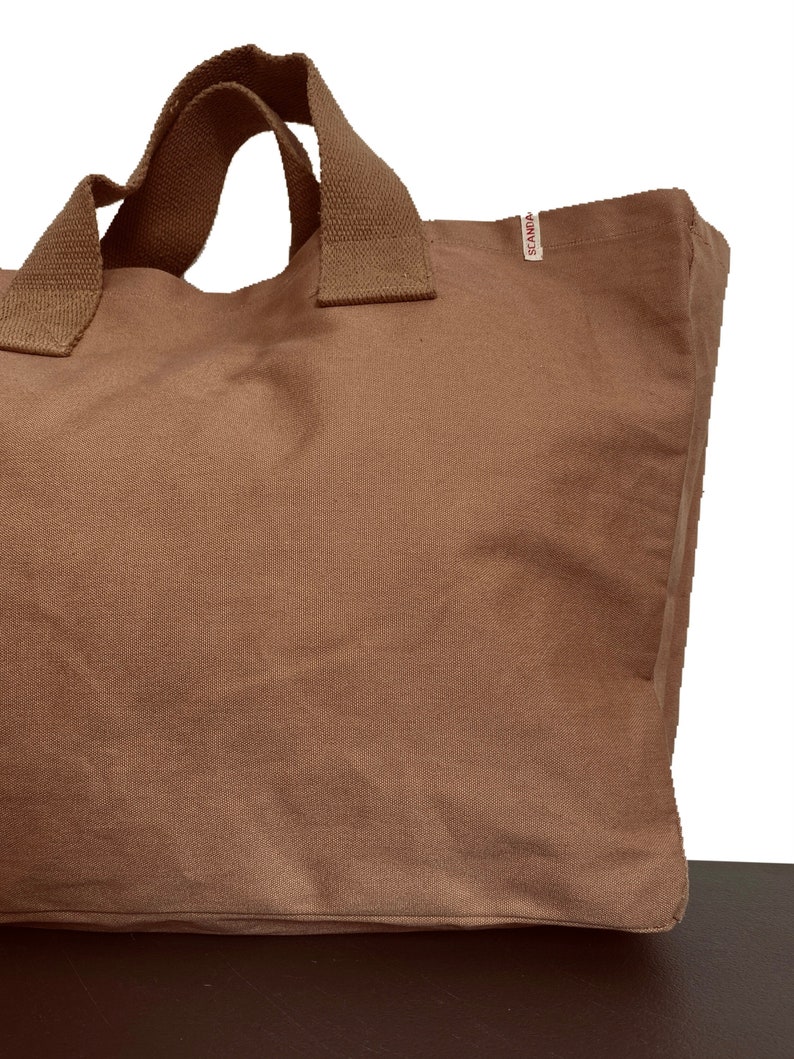 ExTRA LARGE BEACH BAG WiTH SHoRT HANDLEs brown canvas Tote bag, Large canvas shopper, Oversized bag tote, Huge Tote handbag, beach maxibag image 8