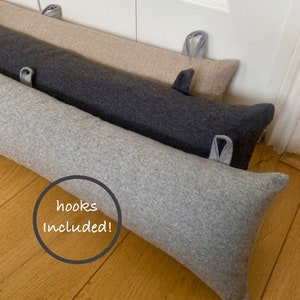 DRAUGHT STOPPER WiTH HANGiNG HOOPS, grey draft excluder, door snake, Long draft excluder with filling, zugluftstopper tür