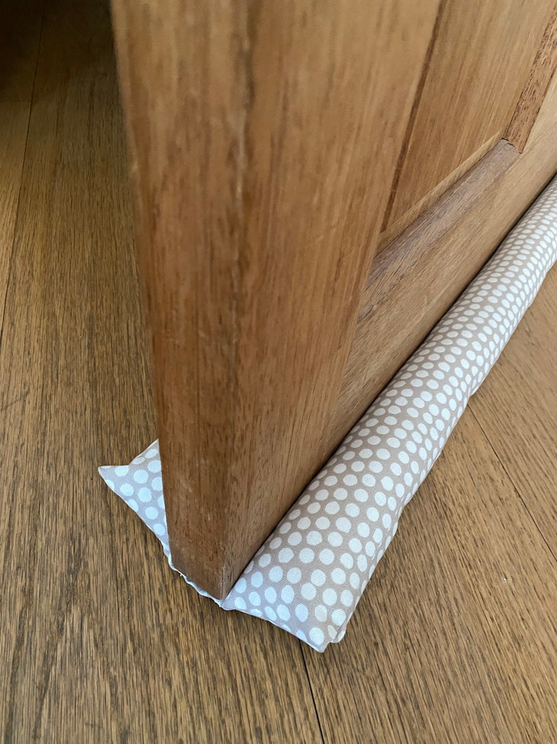 double under door draught excluder, double sided door draft stopper uk, door sausage, draught stopper, door air noise blocker, noise stopper dotty beige