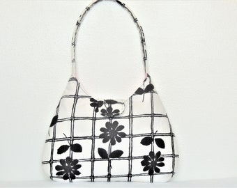 Black and white floral 60's style classic handbag spring purse retro style purse