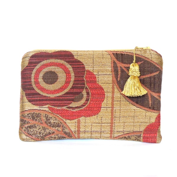 Boho clutch,  brown and red wallet, tapestry clutch,