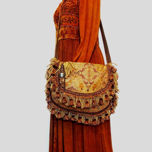 Bohemain bag, Gypsy bag, hippie bag. tapestry bag, fringed bag. crossbody bag, Carrie Original