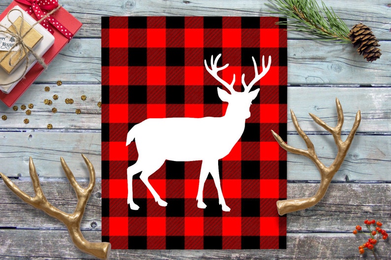 Red Plaid Deer Wall Art Rustic Buffalo Plaid Decor Etsy