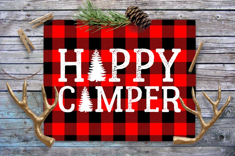 Plaid Happy Camper Wall Art Buffalo Plaid Nursery Decor Etsy Embroidery camper patterns diy projects