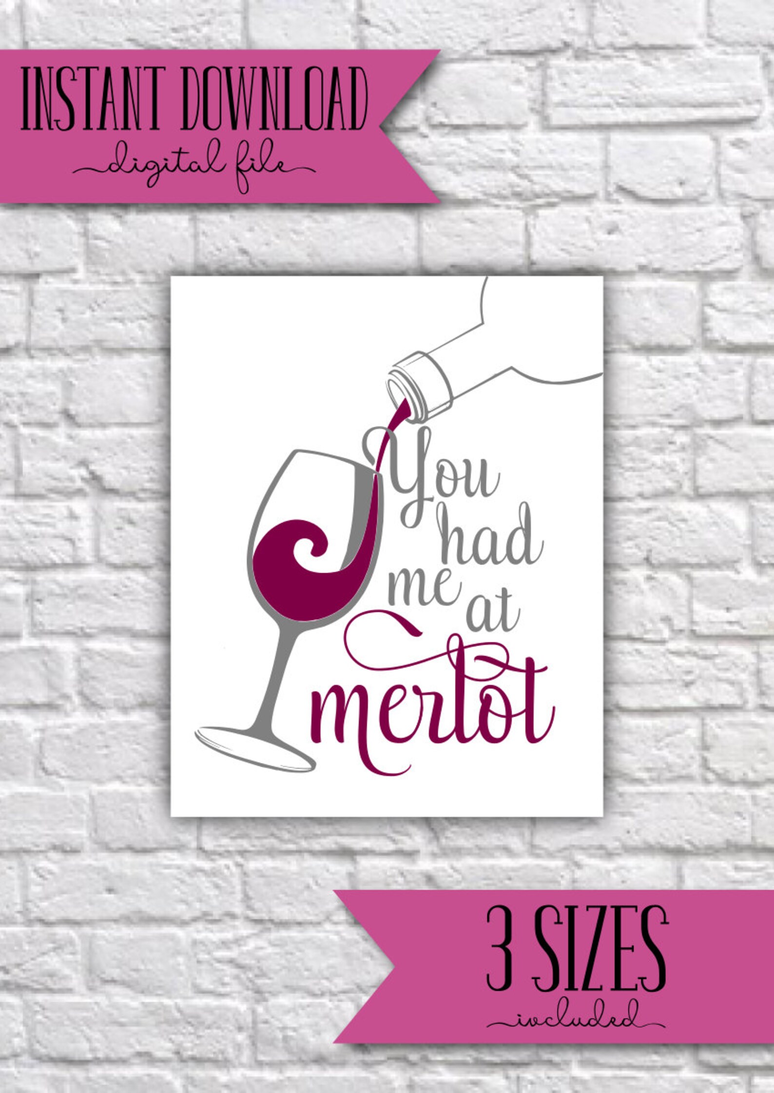 Printable Wine Wall Art Funny Printable Decor Merlot Wall Etsy