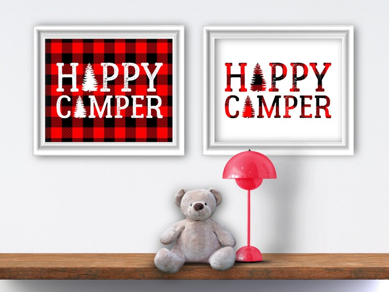 Plaid Happy Camper Wall Art Buffalo Plaid Nursery Decor Etsy
