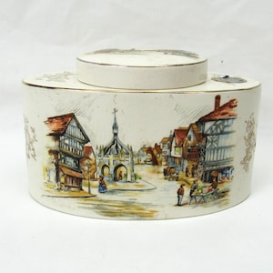 Vintage Tea Canister half pound Sandland Ware Twinnings English street scene