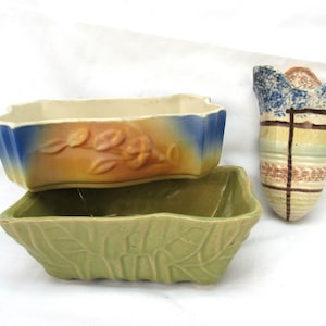 3 Vintage 1960’s Ceramic Planters Shawnee Upco natural bohemian wall pocket