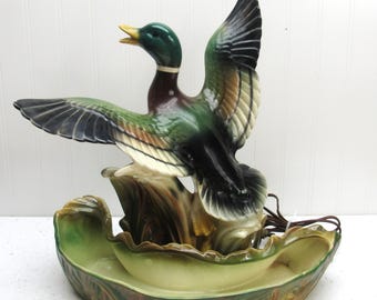 Vintage Mallard Duck TV Lamp ceramic Planter Figurine 14"