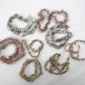 Antique Christmas Garland and Tinsel Pink Silver gold short lengths feather tree