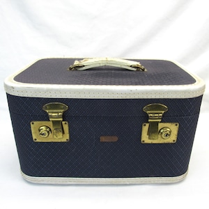 vintage Train Case hard side Suitcase blue small carry-on bag 1950s 1960s luggage