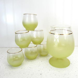 Pichet à cocktail Blendo vintage des années 1960 et verres jaunes dépoli