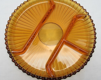 Plato dividido de cristal vintage de Indiana, color ámbar, modelo Old Colony, 25,4 cm (10 pulgadas)
