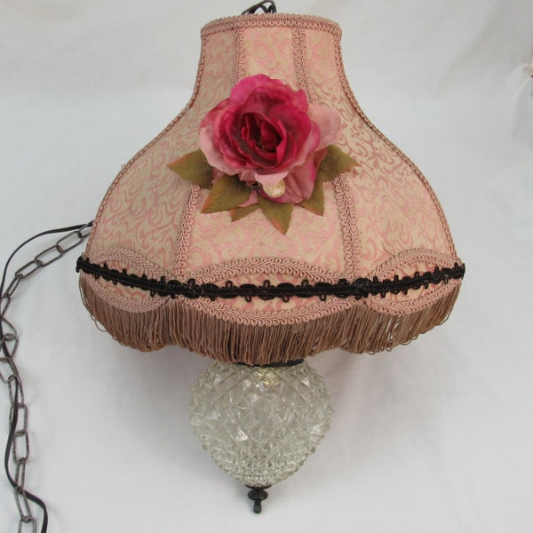 Vintage Hanging Light Swag Lamp ceiling fixture with chain Victorian style cottage chic