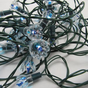 Vintage Flower Petal Christmas String Lights 35 clear Tulips Blue lights 24 ft