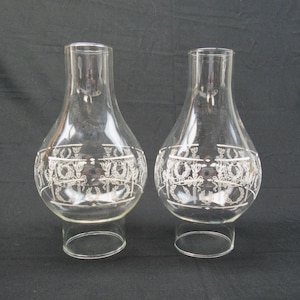 Oil or Kerosene Lamp Shades Matching Set Chimneys 9" x 3" Laurel Wreath Pair