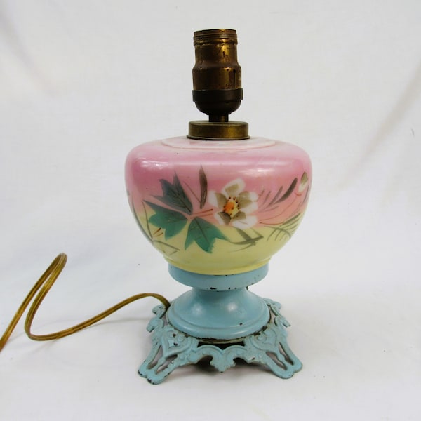 Hand Painted Table Lamp pastel cottage chic light pink yellow blue flowers